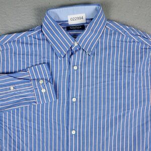 Nautica Shirt Mens Size 16 Blue Striped Dress Button Up Long Sleeve